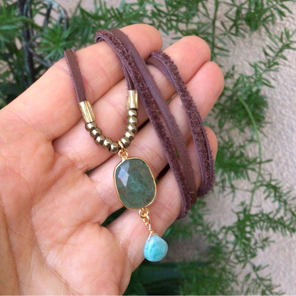 New leather cord jade amazonite sundance charm necklace - Picture 5 of 8